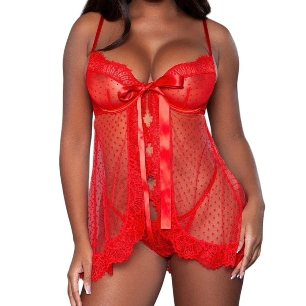 Be Wicked Emma Babydoll With Matching G-String Thong Red M